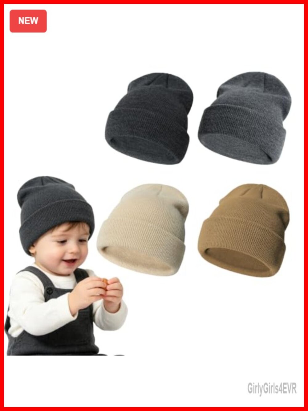 4-Pack Toddler Winter Beanie Hats Soft Acrylic Knit Caps for Boys Girls